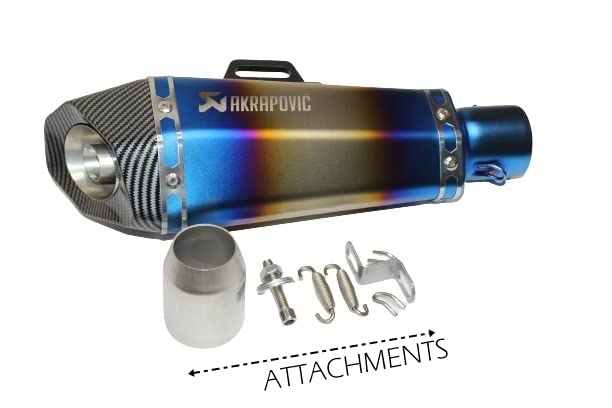 Mikanix Universal Akrapovic Racing Sports Silencer / Exhaust Multicolor Muffler Pipe with Clamps Slip-on Exhaust System For Bike