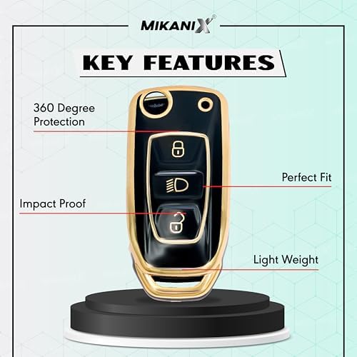 Mikanix Premium Car Key Cover for 3-Button Flip Keys | Stylish Black & Gold Key Shell for Thar, Xuv700, Scorpio-N 2023, Bolero