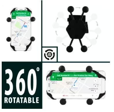 Mikanix Universal X-Grip Spider Mobile Holder Adjustable Cell Phone Holder Stand with 360 Degree Rotations and USB Charging Port for Bike Rear View Mirror Cradle