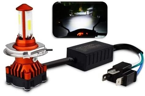 MIKANIX High Brightness Front DC Power Headlight Bulb For All Bikes 3 Side H4 White LED Headlight, Fog Lamp Motorbike, Car LED