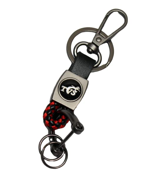 OBEROI'S TRADERS Premium Leather Anti-Rust Key Chain With 2 Key Rings & 1 Locking Hook For TVS All Bikes