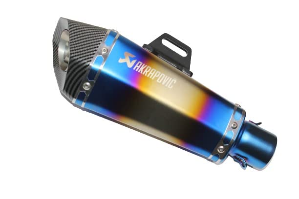 Mikanix Universal Akrapovic Racing Sports Silencer / Exhaust Multicolor Muffler Pipe with Clamps Slip-on Exhaust System For Bike