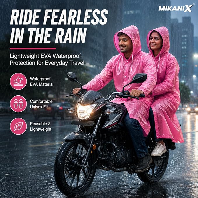 MIKANIX Waterproof Hooded Raincoat for Men & Women | Full Length Reusable PVC Rain Wear | Lightweight Windproof Rain Jacket with Front Button Closure & Pockets