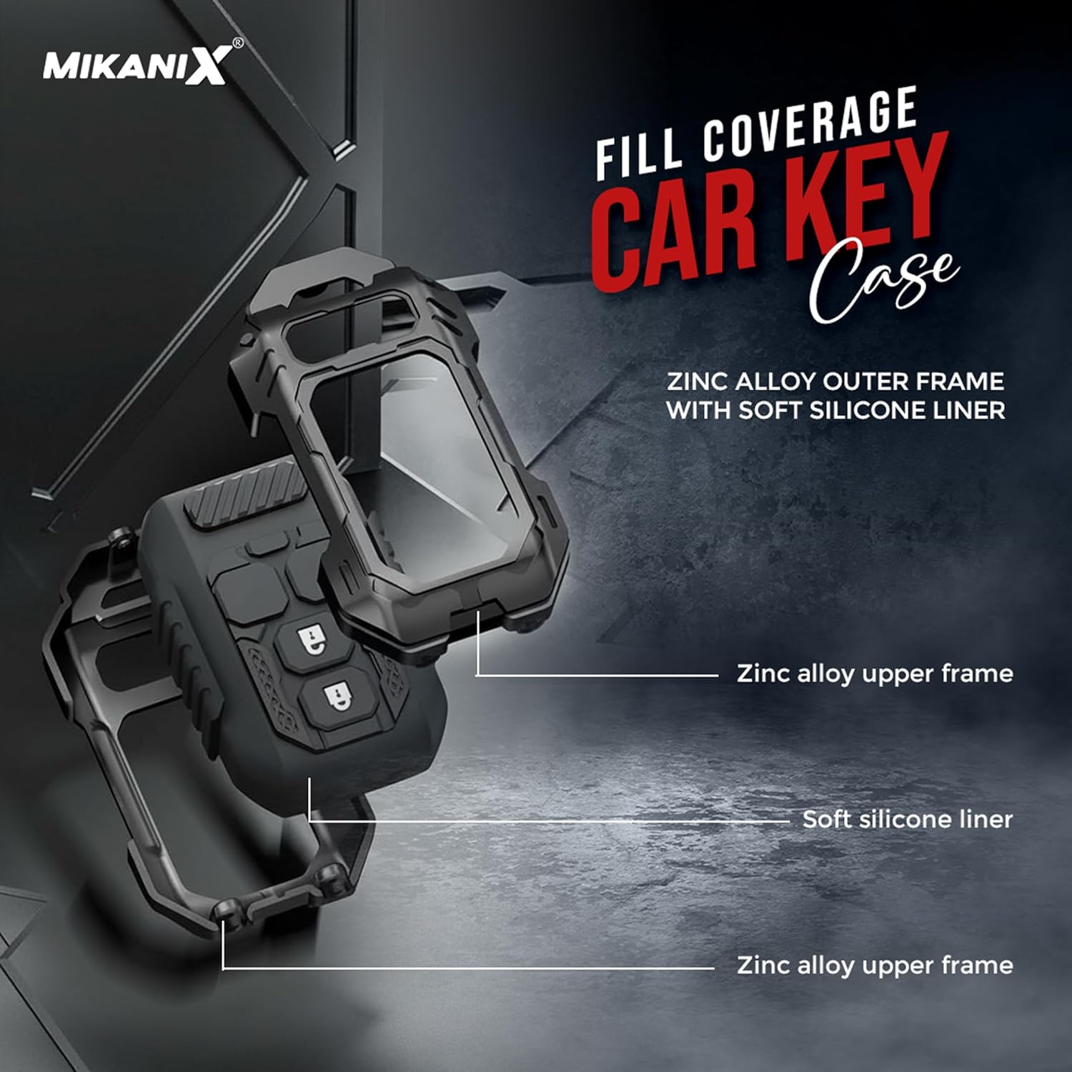 MIKANIX Transformer Series Car Key Cover | Premium Metal Black Soft Silicone Key Shell with Keychain for Toyota Rumion, Urban Cruiser, Hyryder, Glanza (HYRYDER)
