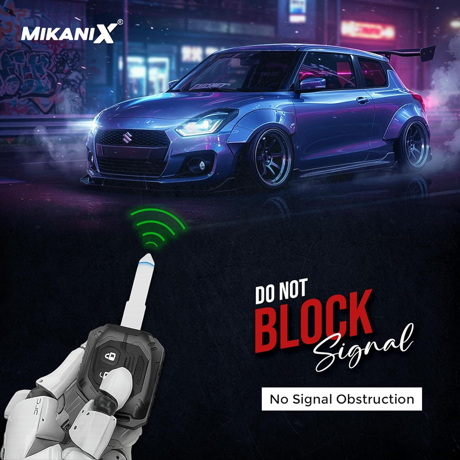 MIKANIX Transformer Series Car Key Cover | Premium Metal Black Soft Silicone Key Shell with Keychain for Swift, Ertiga, WagonR, Celerio, Dzire, Alto, Fronx, Brezza, S-Presso, Ignis (Swift)