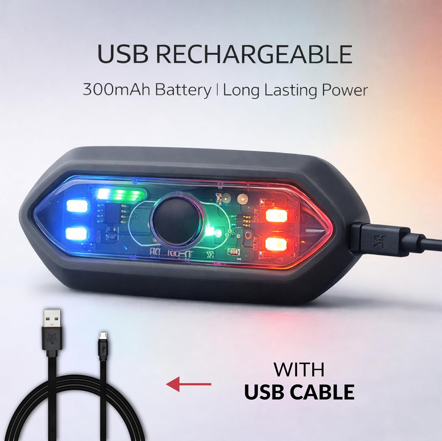 MIKANIX ABS Universal Helmet LED PCR Light with 3 Modes of Flashing | Blinking Strobe Rear Warning Red Safety Night Riding Light USB Charging Cable