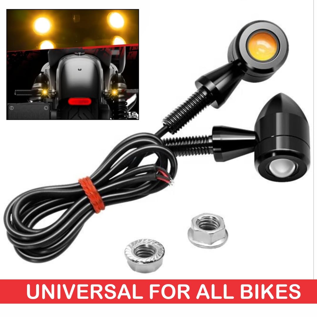 MIKANIX Bullet Shape Front/Rear Turn Signal LED Indicator Fog Light | Spot Light Universal For All Bikes (Pack of 2)