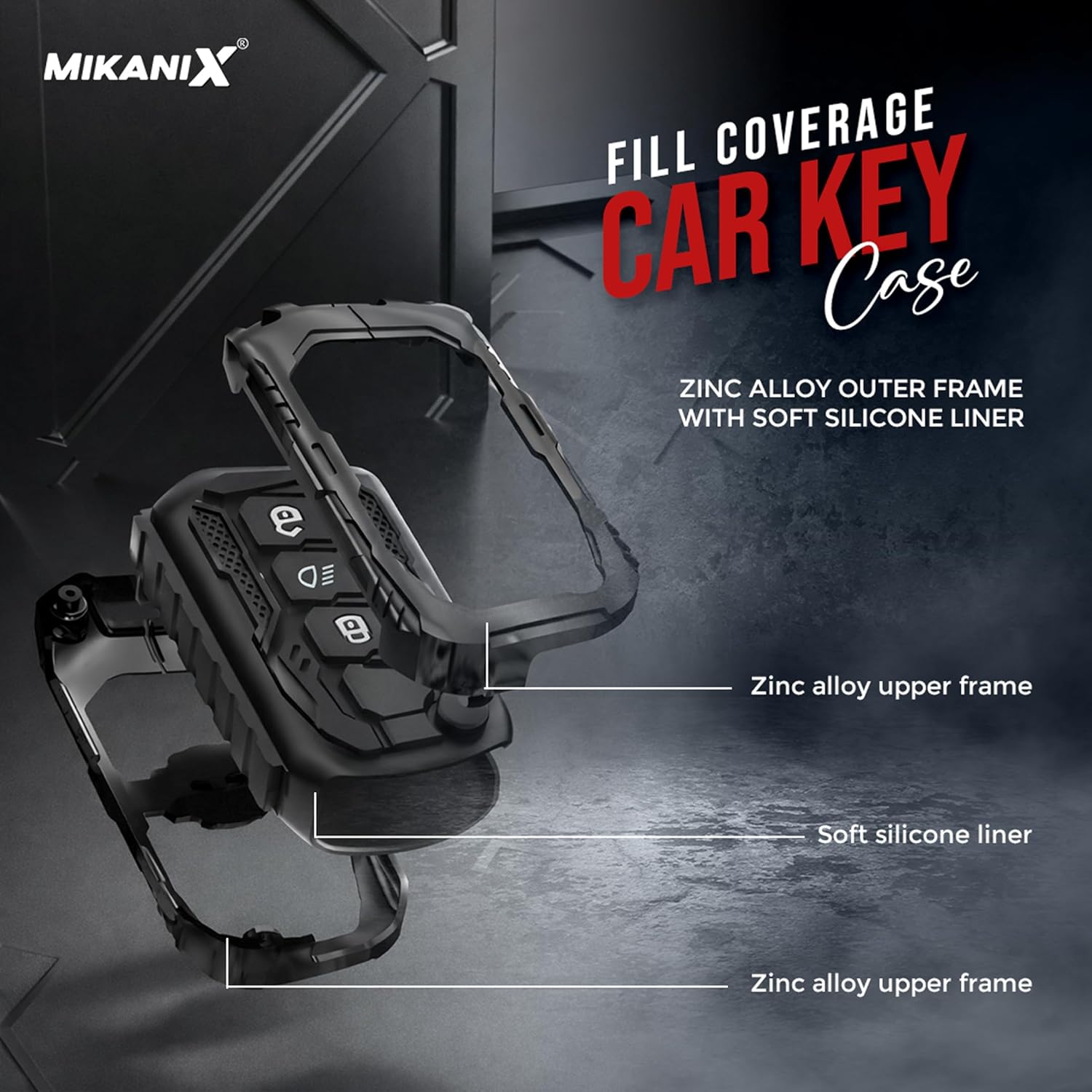 MIKANIX Transformer Series Car Key Cover | Premium Metal Black Soft Silicone Key Shell with Keychain for Tiago, Nexon, Altroz, Curvv, Safari, Storme, Zest, Bolt, Tigor, Punch (Punch)