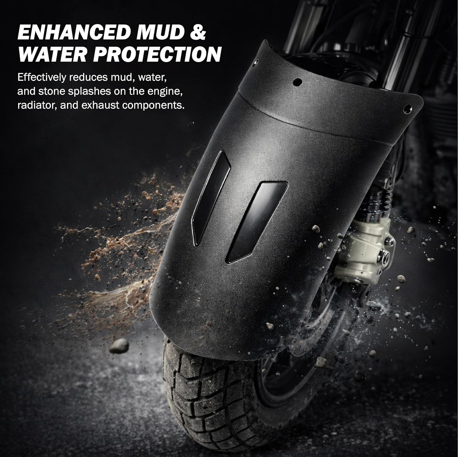 MIKANIX Universal Front Fender Extender Mudguard | Heavy-Duty Matte Black | Mounting Screws | Compatible with Fit All Bikes & Motorcycles