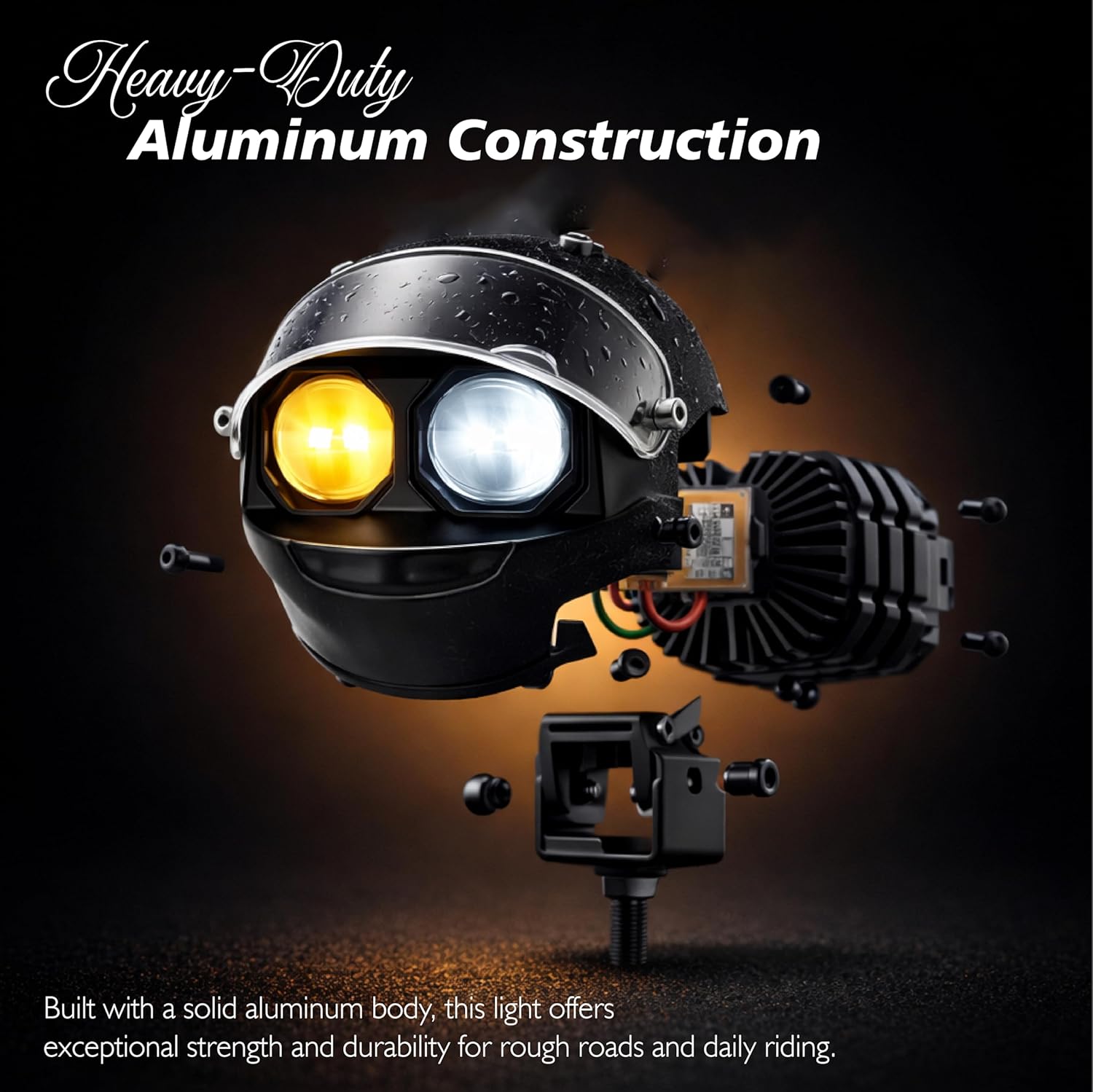 MIKANIX Universal Motorcycle LED Fog Light Helmet Design | Dual Color White & Yellow | High/Low Beam | Waterproof Auxiliary Lamp for Bike & Scooter (Pack of 2)