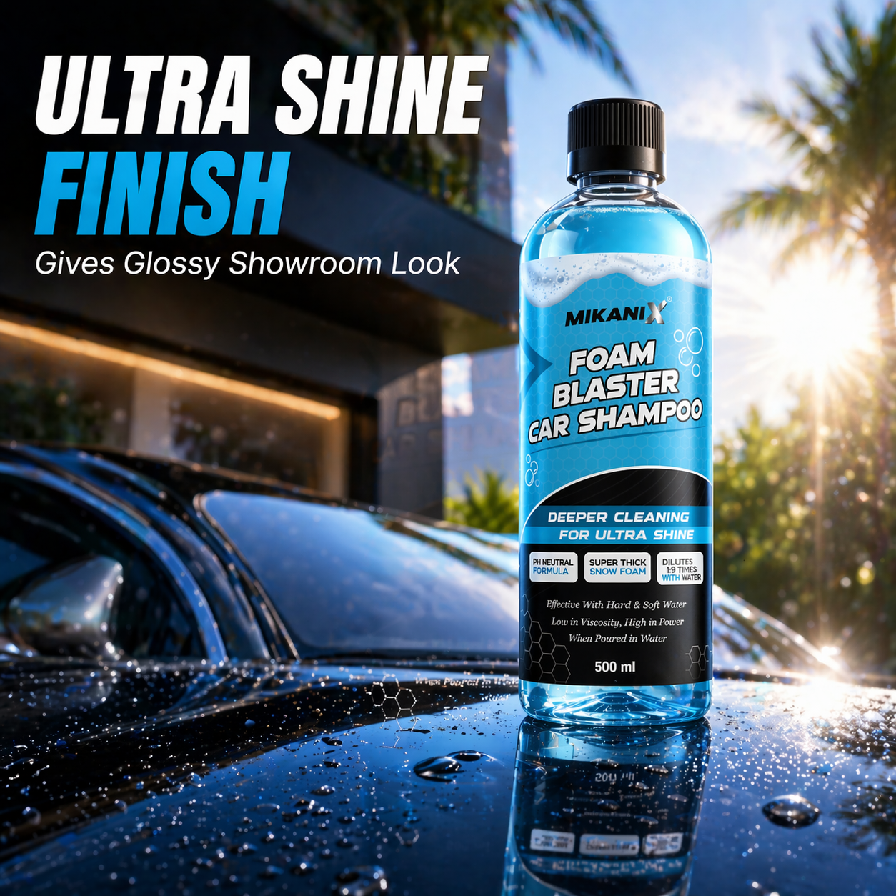 MIKANIX Foam Blaster Car Wash Shampoo | Concentrate Formula With Thick Foam to Remove Dirt & Grime for Car & Bike Exterior Cleaning | pH Neutral | 500 ML | Pack of 1