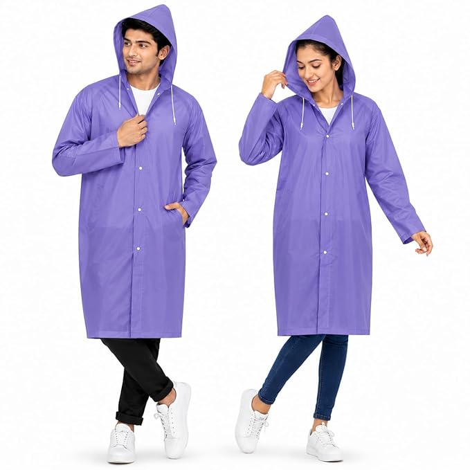 MIKANIX Waterproof Hooded Raincoat for Men & Women | Full Length Reusable PVC Rain Wear | Lightweight Windproof Rain Jacket with Front Button Closure & Pockets