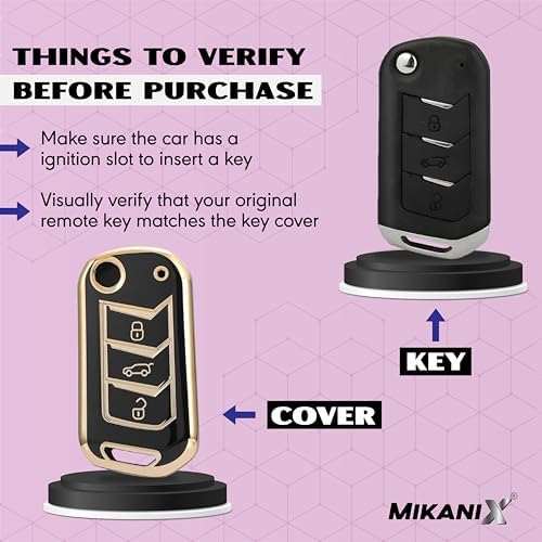 OBEROI'S TRADERS Premium Key Cover Compatible with Skoda Octavia, Laura, Superb, Fabia, Rapid, Polo, Vento, Jetta, Ameo 3-Button Smart Key | Elegant Black & Gold Key Case Shell