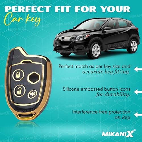OBEROI'S TRADERS Premium Key Cover for Swift, Dzire, Ritz, WagonR, S-Cross, Ertiga, A-Star, Celerio, Ciaz, Brezza, Baleno with Nippon 4-Button Smart Key Cover/Shell | Black & Gold