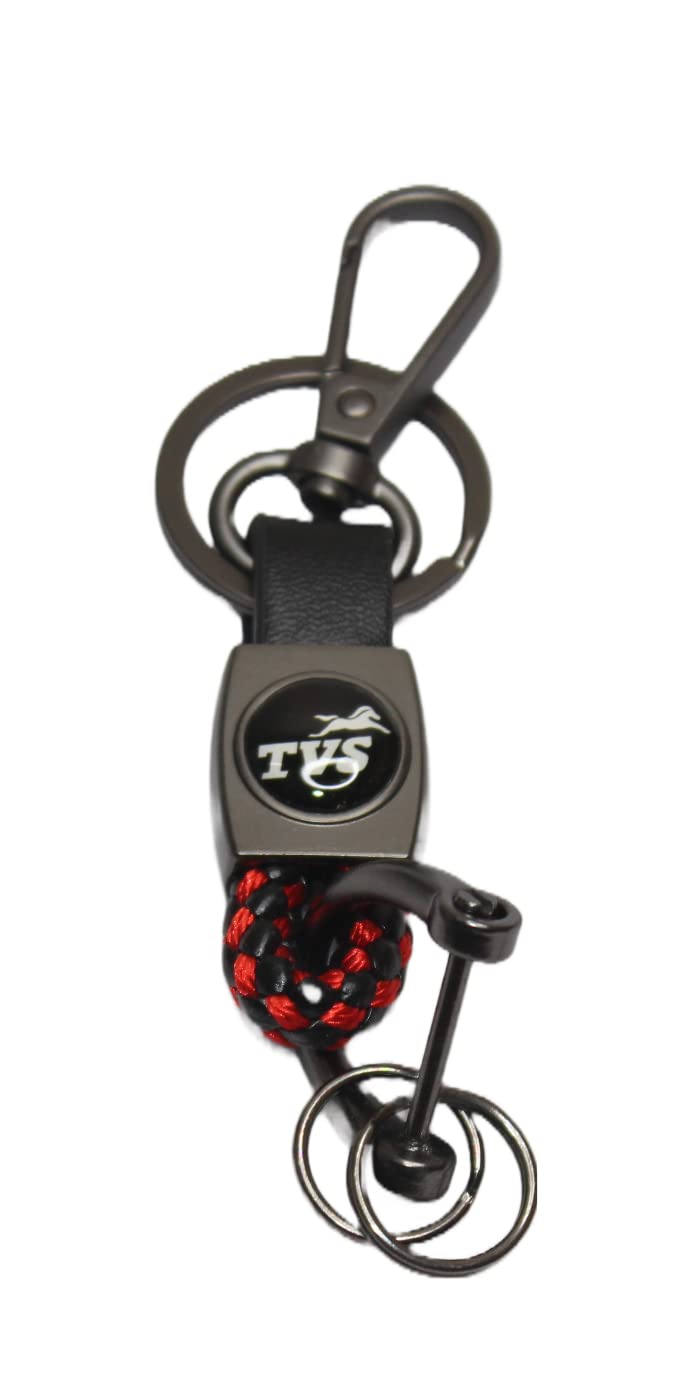 OBEROI'S TRADERS Premium Leather Anti-Rust Key Chain With 2 Key Rings & 1 Locking Hook For TVS All Bikes