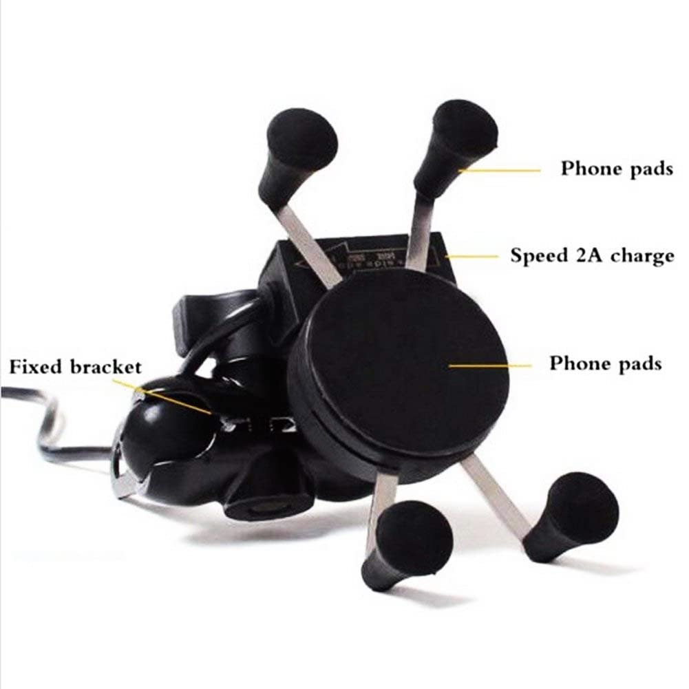 Mikanix Universal X-Grip Spider Mobile Holder Adjustable Cell Phone Holder Stand with 360 Degree Rotations and USB Charging Port for Bike Rear View Mirror Cradle