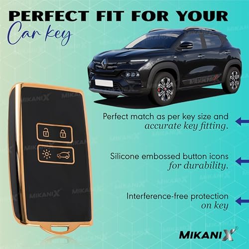Mikanix Premium Key Cover Compatible with Triber | Kiger with a 4-Button | Elegant Black & Gold Protective Case Shell