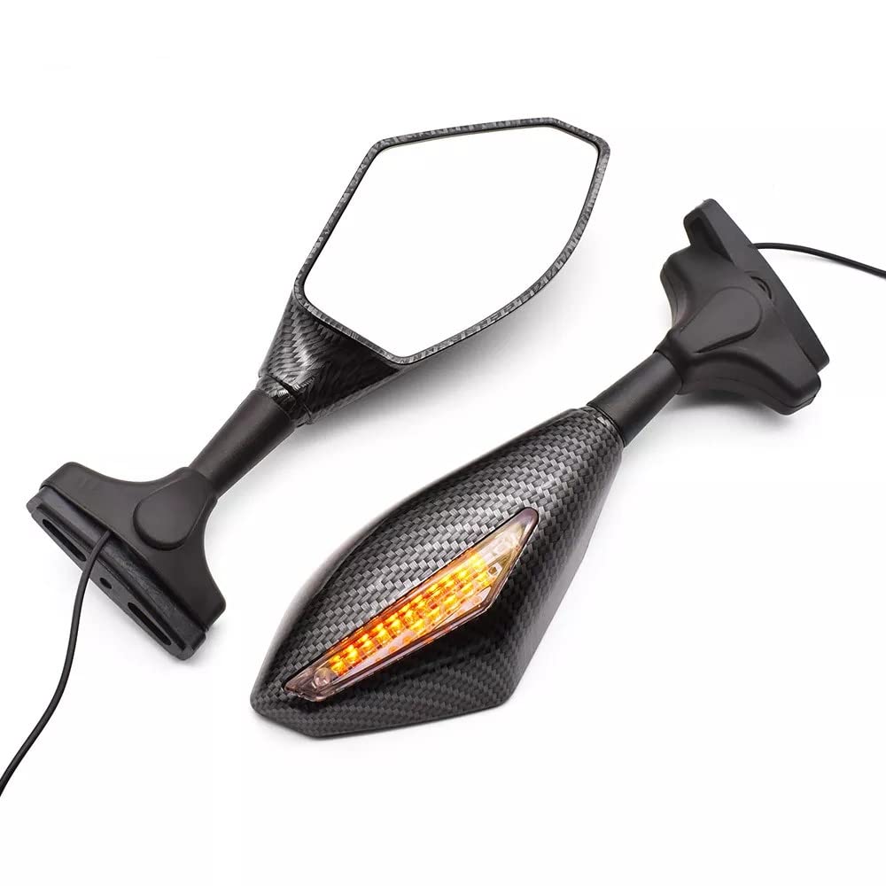 MIKANIX R15 V3 Dual Side LED Light Turn Signal Carbon Mirror With 360° Adjustable Handlebar Rear View Mirror