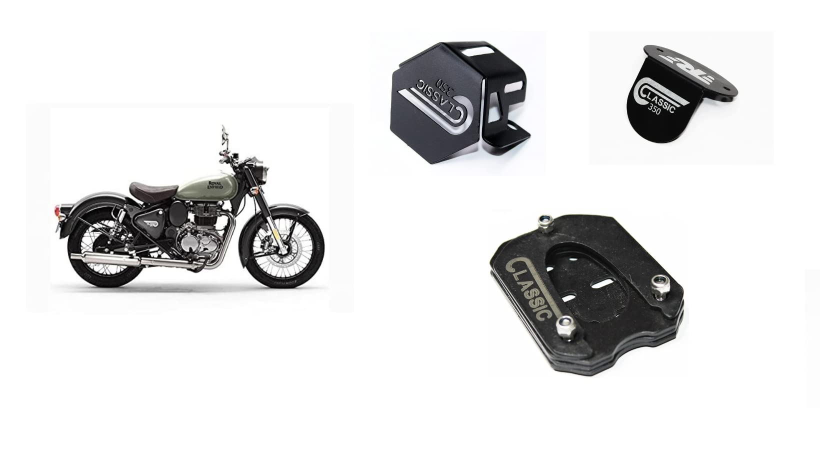 Classic Reborn 350 Front Oil Reservoir Cap, Side Stand Extender and Rear Brake Oil Container Guard Combo Accessories (Pack of 3)