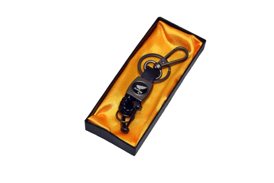 OBEROI'S TRADERS Premium Leather Anti-Rust Key Chain With 2 Key Rings & 1 Locking Hook For Honda Acitva