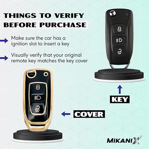 MIKANIX Premium Car Key Cover for 3-Button Flip Keys | Stylish Black & Gold Key Shell for Thar, Xuv700, Scorpio-N 2023, Bolero (Pack of 1)