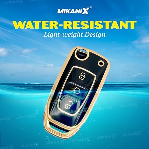 MIKANIX Premium Car Key Cover for 3-Button Flip Keys | Stylish Black & Gold Key Shell for Thar, Xuv700, Scorpio-N 2023, Bolero (Pack of 1)