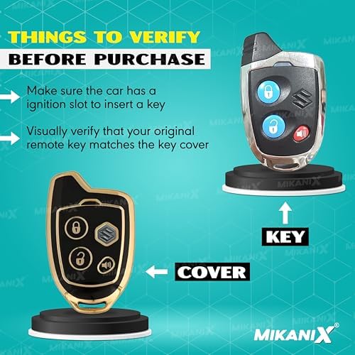 OBEROI'S TRADERS Premium Key Cover for Swift, Dzire, Ritz, WagonR, S-Cross, Ertiga, A-Star, Celerio, Ciaz, Brezza, Baleno with Nippon 4-Button Smart Key Cover/Shell | Black & Gold