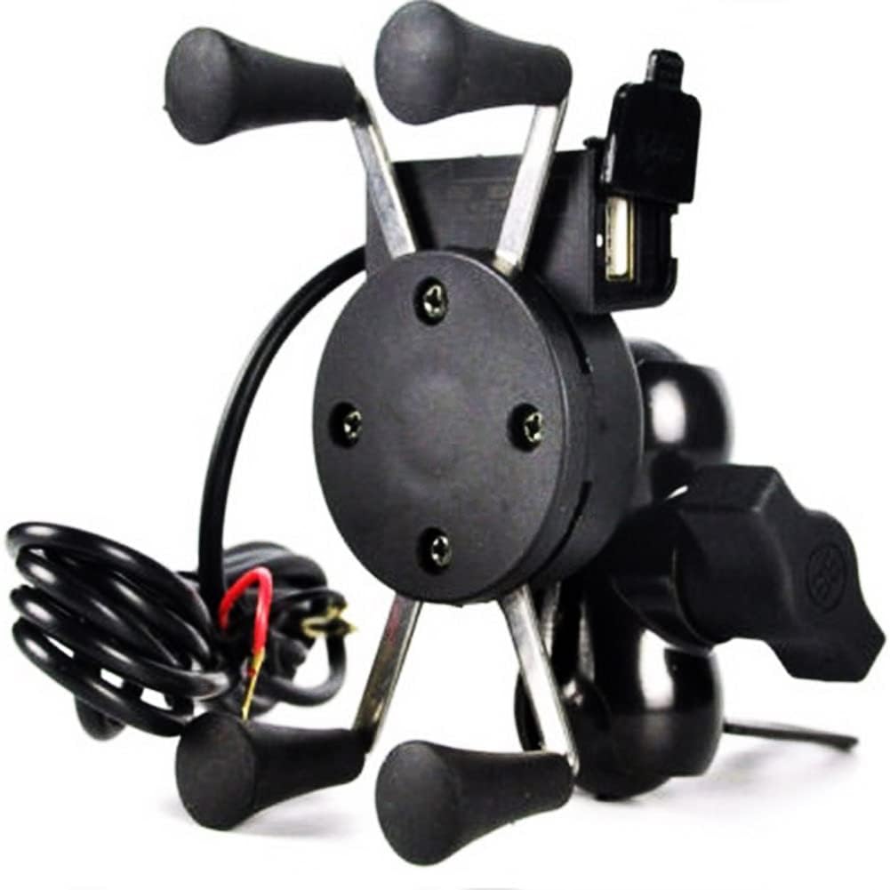 Mikanix Universal X-Grip Spider Mobile Holder Adjustable Cell Phone Holder Stand with 360 Degree Rotations and USB Charging Port for Bike Rear View Mirror Cradle
