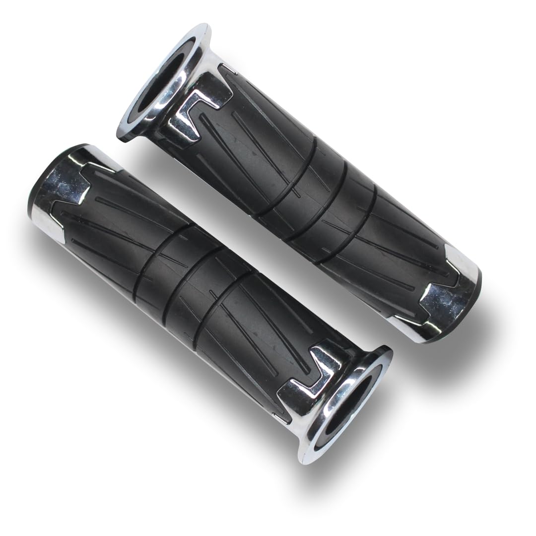 OBEROI'S TRADERS Premium Universal Handle Bar Hand Grip Anti-Slip Rubber with Aluminum Chrome for Bikes and Scooters