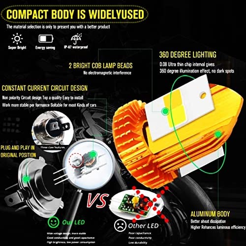 MIKANIX High Brightness LED H4 Fitting Headlight Bulb/Fog Lamp for All Bikes