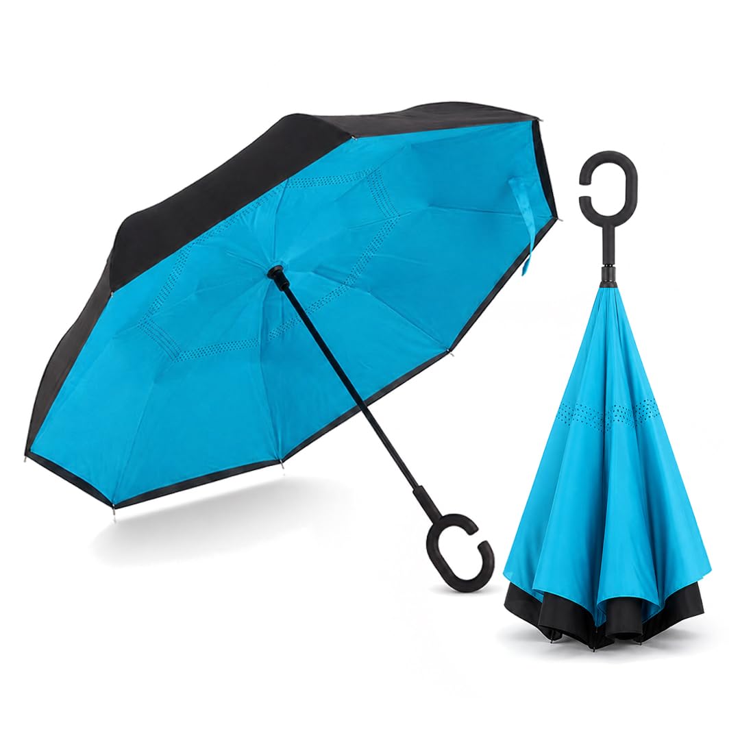 MIKANIX Reverse Folding Umbrella | Windproof Double Layer Inverted Upside Down Umbrella with C Shape Handle | Waterproof Anti-Drip Car Travel Rain Umbrella for Outdoor (MULTICOLOR)