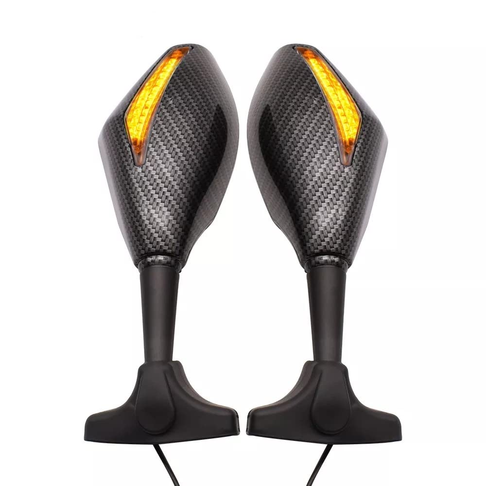 MIKANIX R15 V3 Dual Side LED Light Turn Signal Carbon Mirror With 360° Adjustable Handlebar Rear View Mirror