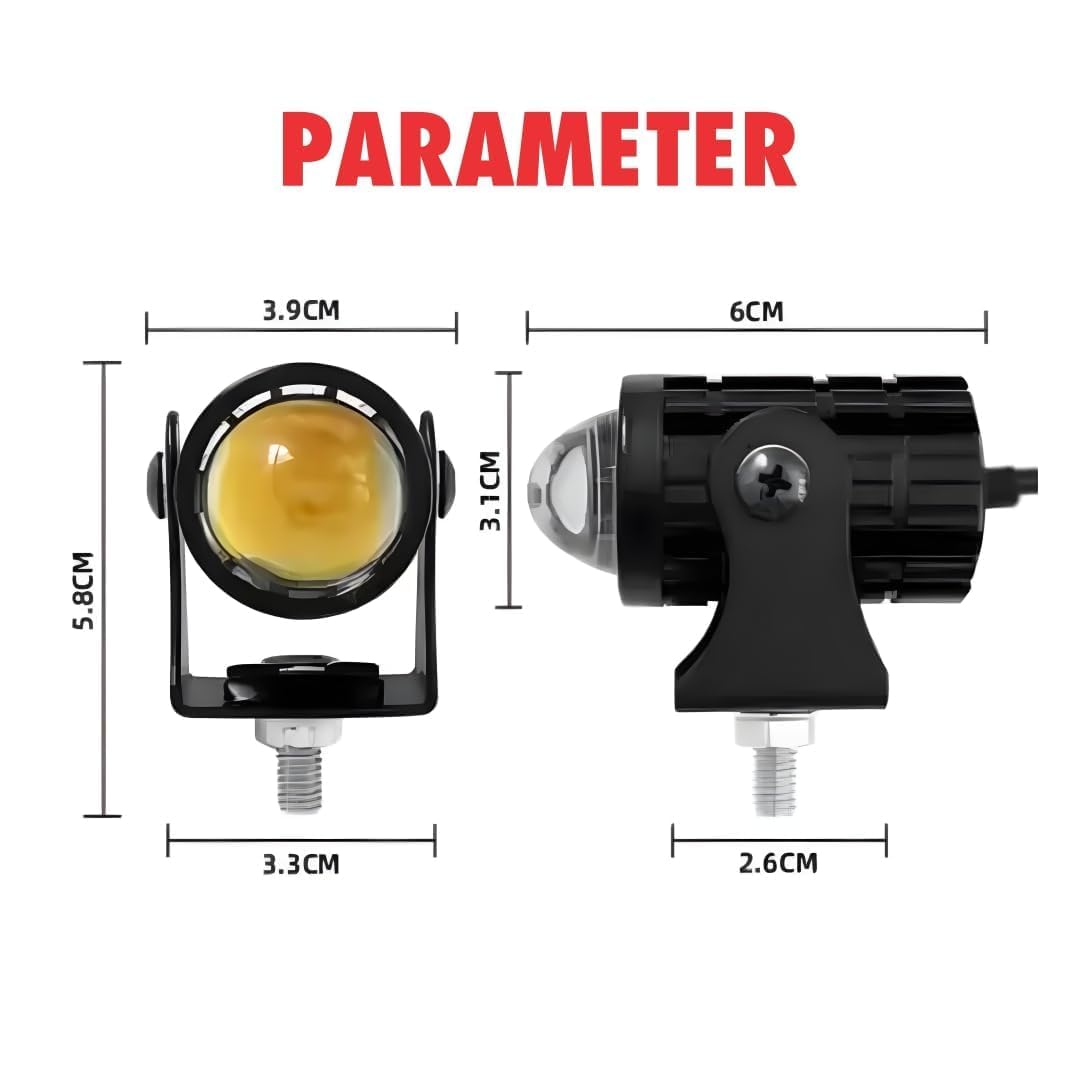 MIKANIX Mini Drive LED Fog Light Lamp | Projector Lens Spotlight | High & Low Beam | White & Yellow Light With On/Off Switch For All Motorbike, Cars, SUV, ATV