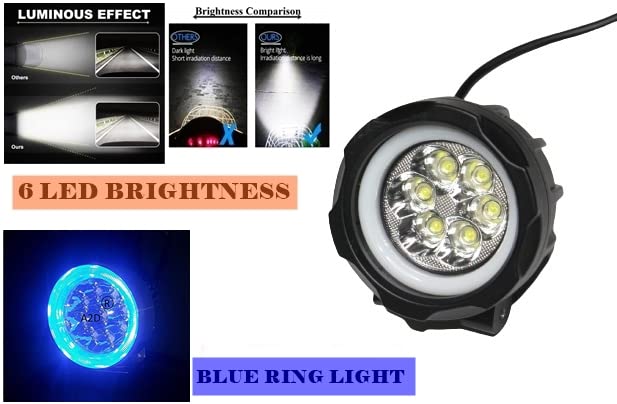 MIKANIX Harley Universal 6 LED Blue Ring Fog Lights Pair High Brightness Power With Heavy clamps Fog Lamp, Dash Light Motorbike, Car, Van For Car