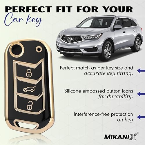 OBEROI'S TRADERS Premium Key Cover Compatible with Skoda Octavia, Laura, Superb, Fabia, Rapid, Polo, Vento, Jetta, Ameo 3-Button Smart Key | Elegant Black & Gold Key Case Shell