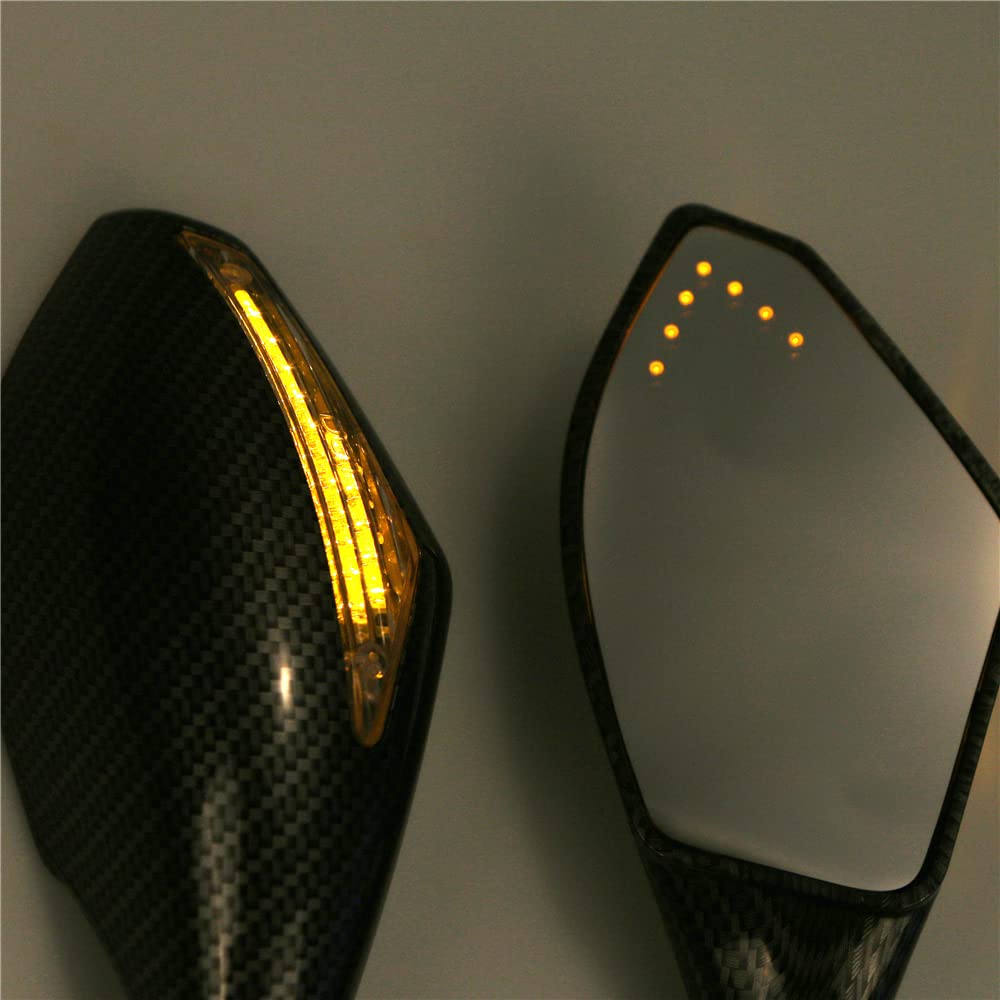 MIKANIX R15 V4 / M Double Side LED Light Turn Signal Carbon Mirror With 360° Adjustable Handlebar Rear View Mirror