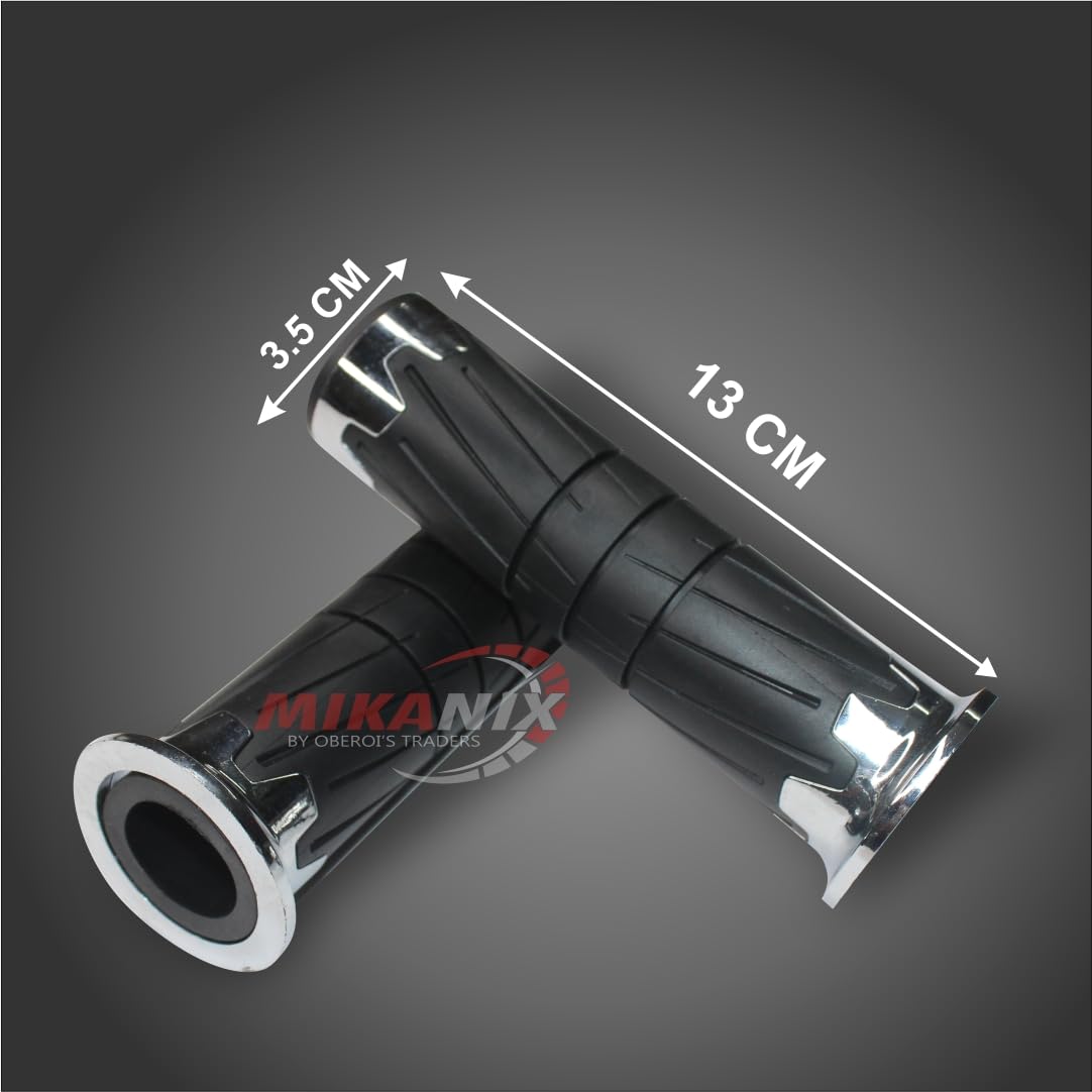 OBEROI'S TRADERS Premium Universal Handle Bar Hand Grip Anti-Slip Rubber with Aluminum Chrome for Bikes and Scooters