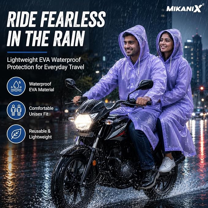 MIKANIX Waterproof Hooded Raincoat for Men & Women | Full Length Reusable PVC Rain Wear | Lightweight Windproof Rain Jacket with Front Button Closure & Pockets