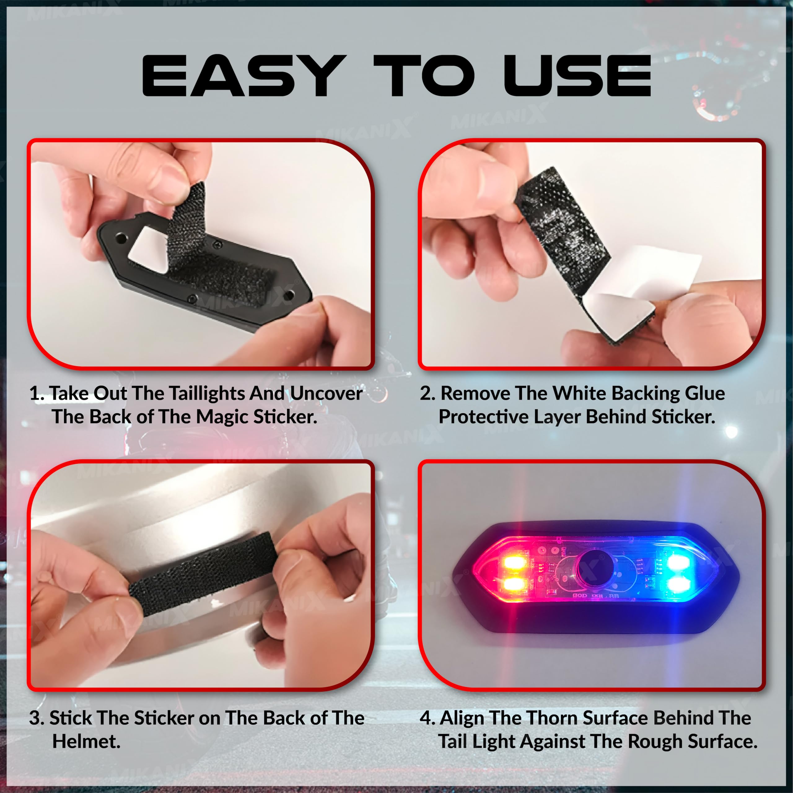 MIKANIX ABS Universal Helmet LED PCR Light with 3 Modes of Flashing | Blinking Strobe Rear Warning Red Safety Night Riding Light USB Charging Cable