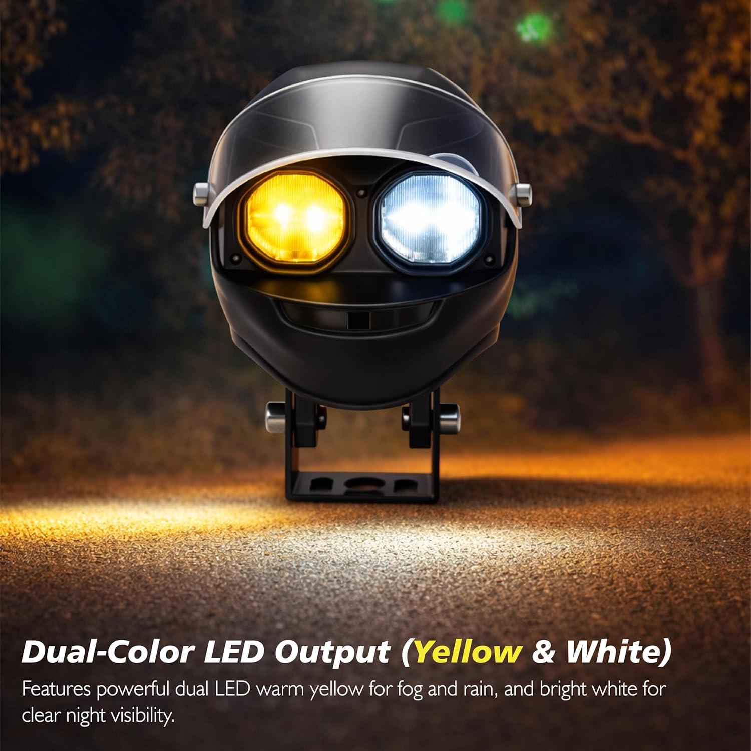 MIKANIX Universal Motorcycle LED Fog Light Helmet Design | Dual Color White & Yellow | High/Low Beam | Waterproof Auxiliary Lamp for Bike & Scooter (Pack of 2)