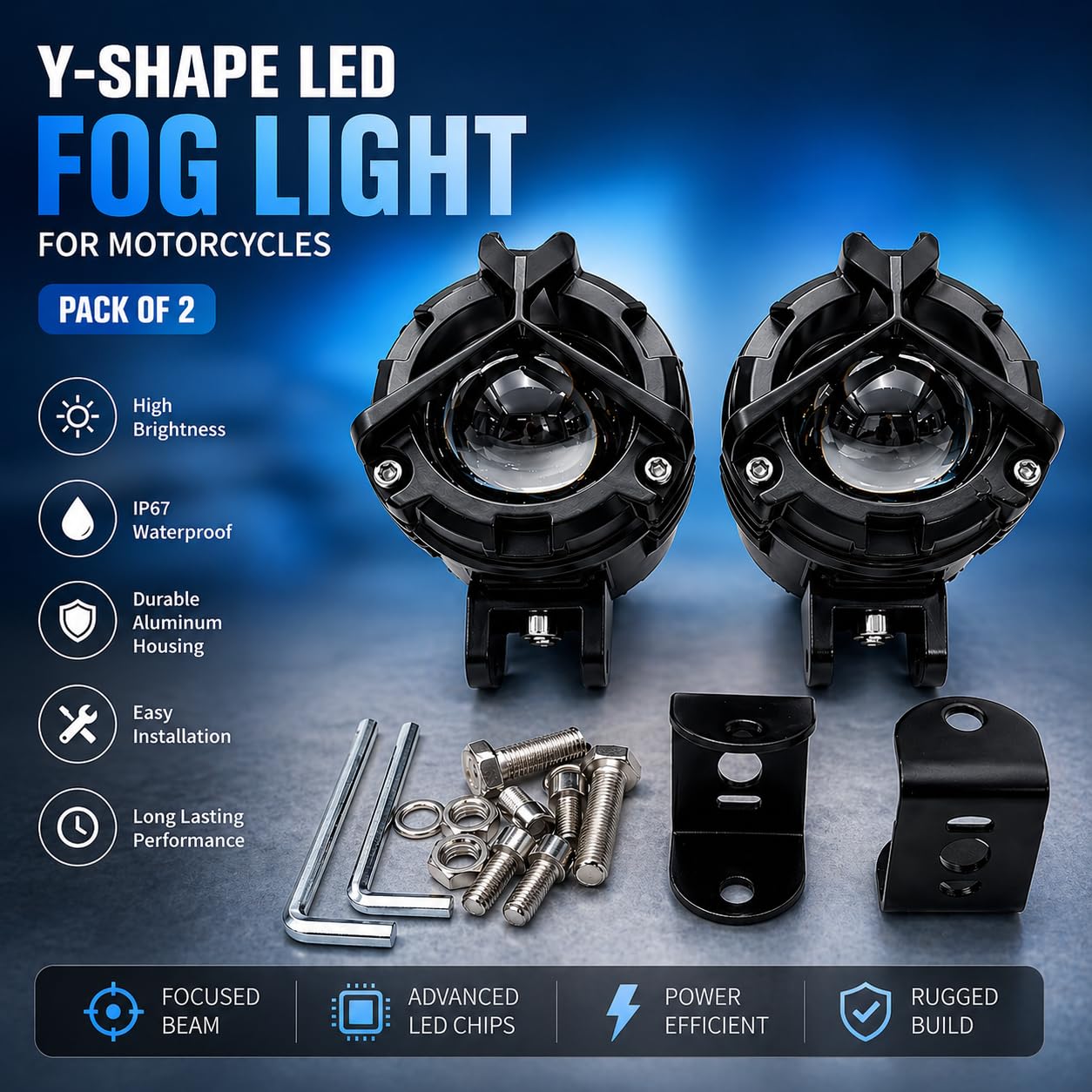 MIKANIX 1 YEAR WARRANTY Bike HJG 56W Led Fog Light Lens Projector | White, Yellow & Red Devil Eye | High & Low Dual Beam With Flashing Mode Universal For All Motorcycle, Car & Xuv's Pack Of 2