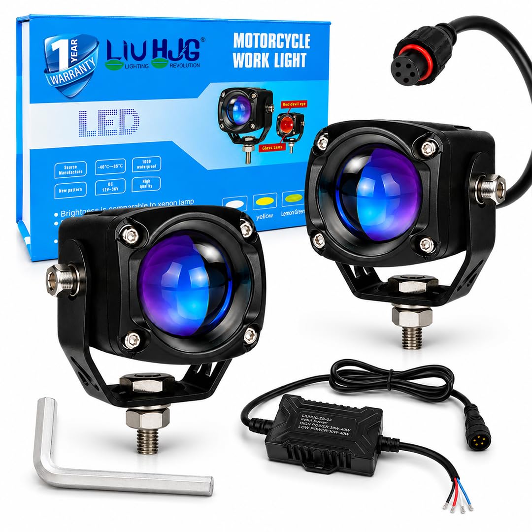 MIKANIX LIUHJG Universal Motorcycle LED Work Light | 6-Color Mode Auxiliary Fog Driving Spotlights Kit