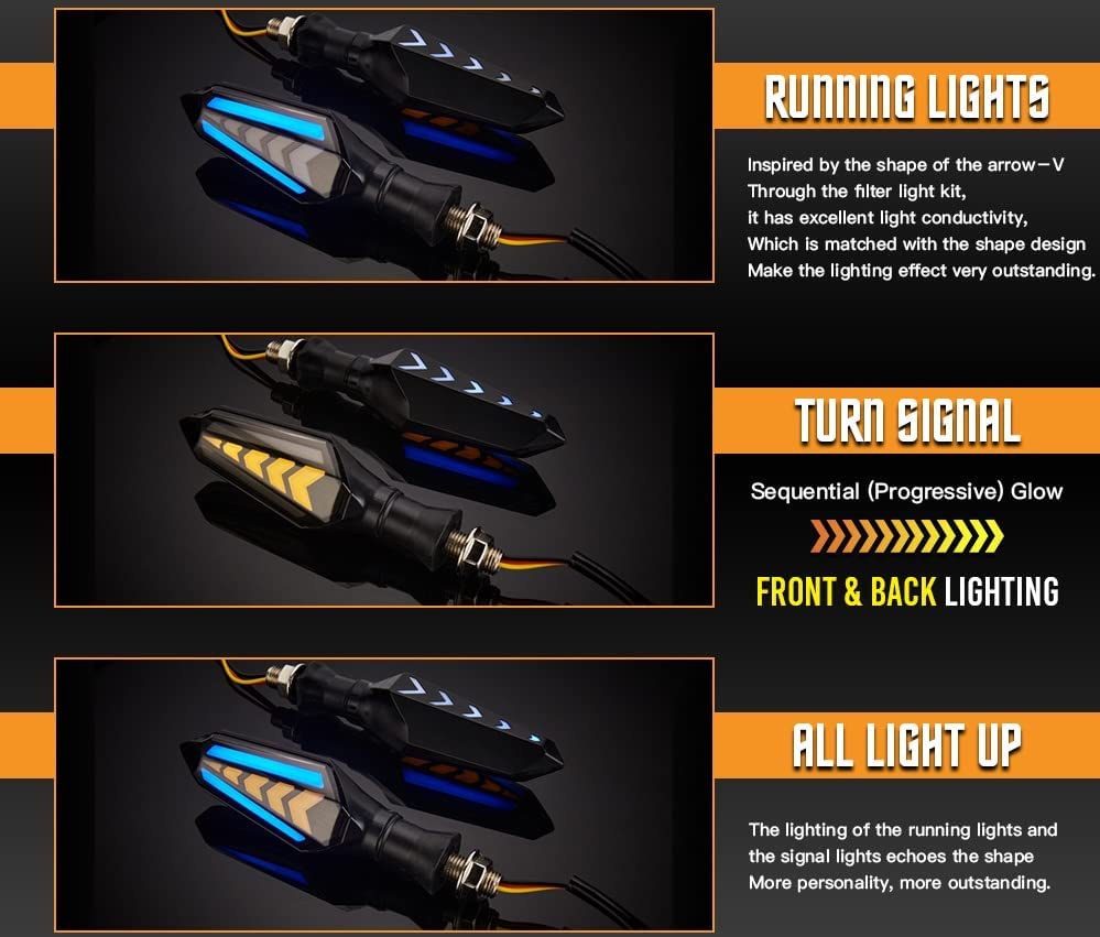 MIKANIX R15 V3 / V4 & M Yellow/Blue LED Running Light DRL Bike Turn Signal Indicator Lamp Universal for Motorbikes