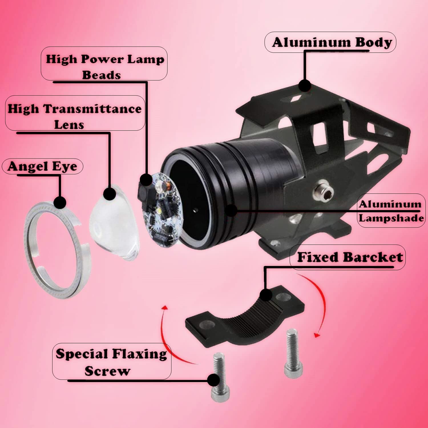 MIKANIX U7 LED Fog Light Bike Car High Low Beam Flashing with Red Demon Eye/Blue Ring Fog Lamp, Dash Light Car, Motorbike Xenon (Pack of 2)