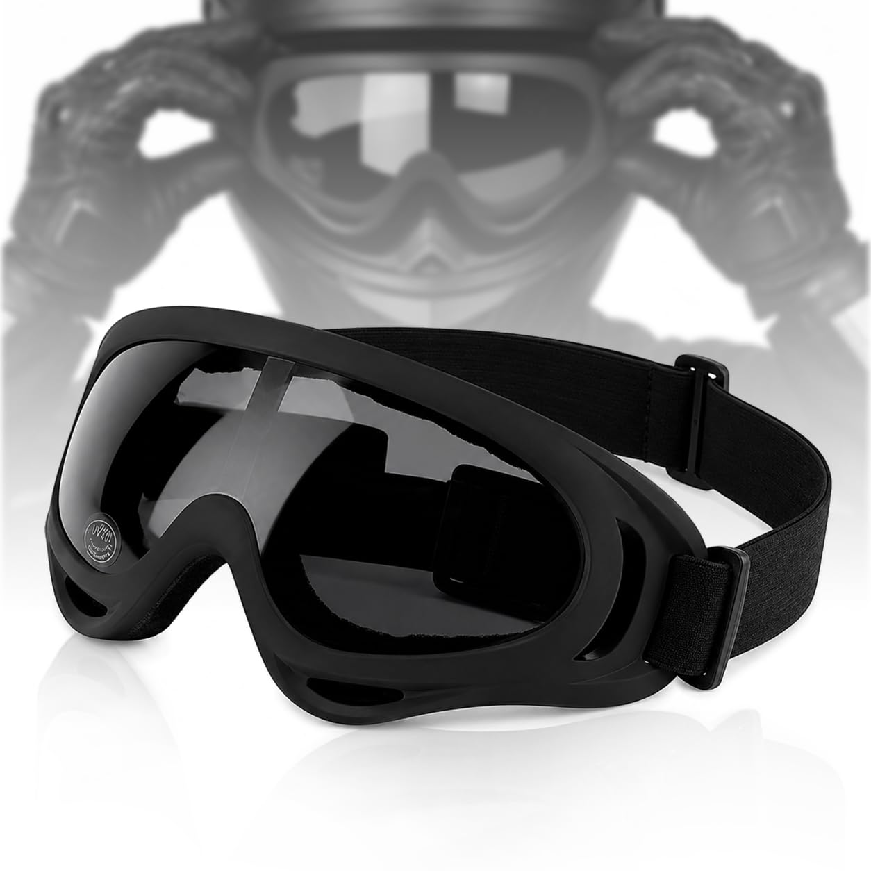 BRXR Motorcycle Riding Eyewear Helmet Goggles Anti Scratch | UV Protective Windproof Dirt Shield For Cycling, Bike Riding Off Road Racing And Outdoor Activities (BLACK)