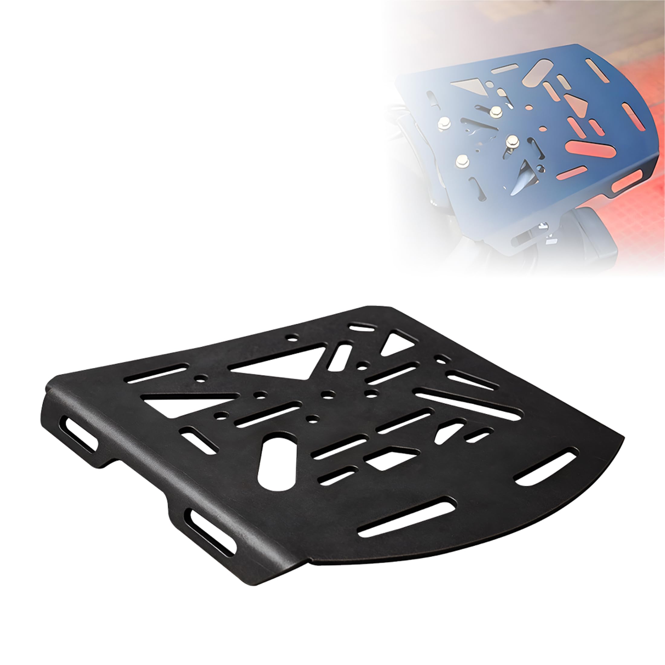 MIKANIX Bike Rear Luggage Carrier Plate | Metal Back Rack Mount for Top Box & Bags | Carrier Bracket with Unique Design Universal Fit for Motorcycle and Scooters