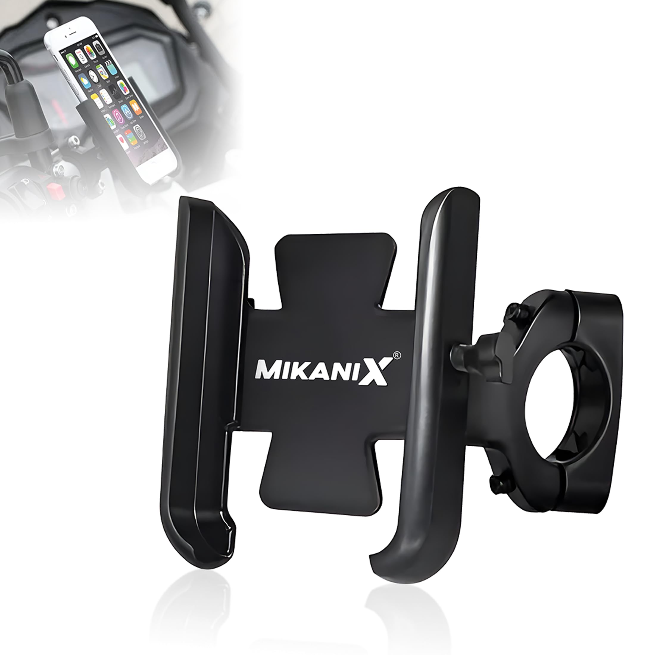 Mikanix Universal Bike Mobile Holder | Phone Mount for Motorcycle & Scooter Handlebar | 360° Rotation, Shockproof, Strong Grip Mobile Stand Compatible with All Smartphones