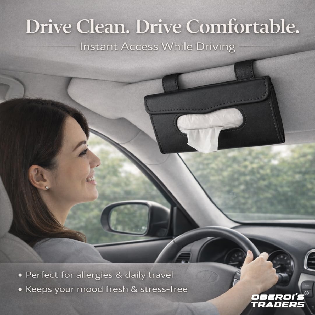 MIKANIX Car Sun Visor Tissue Holder | PU Leather Auto Napkin Dispenser with Magnetic Closure, Universal Car Accessories for Interior