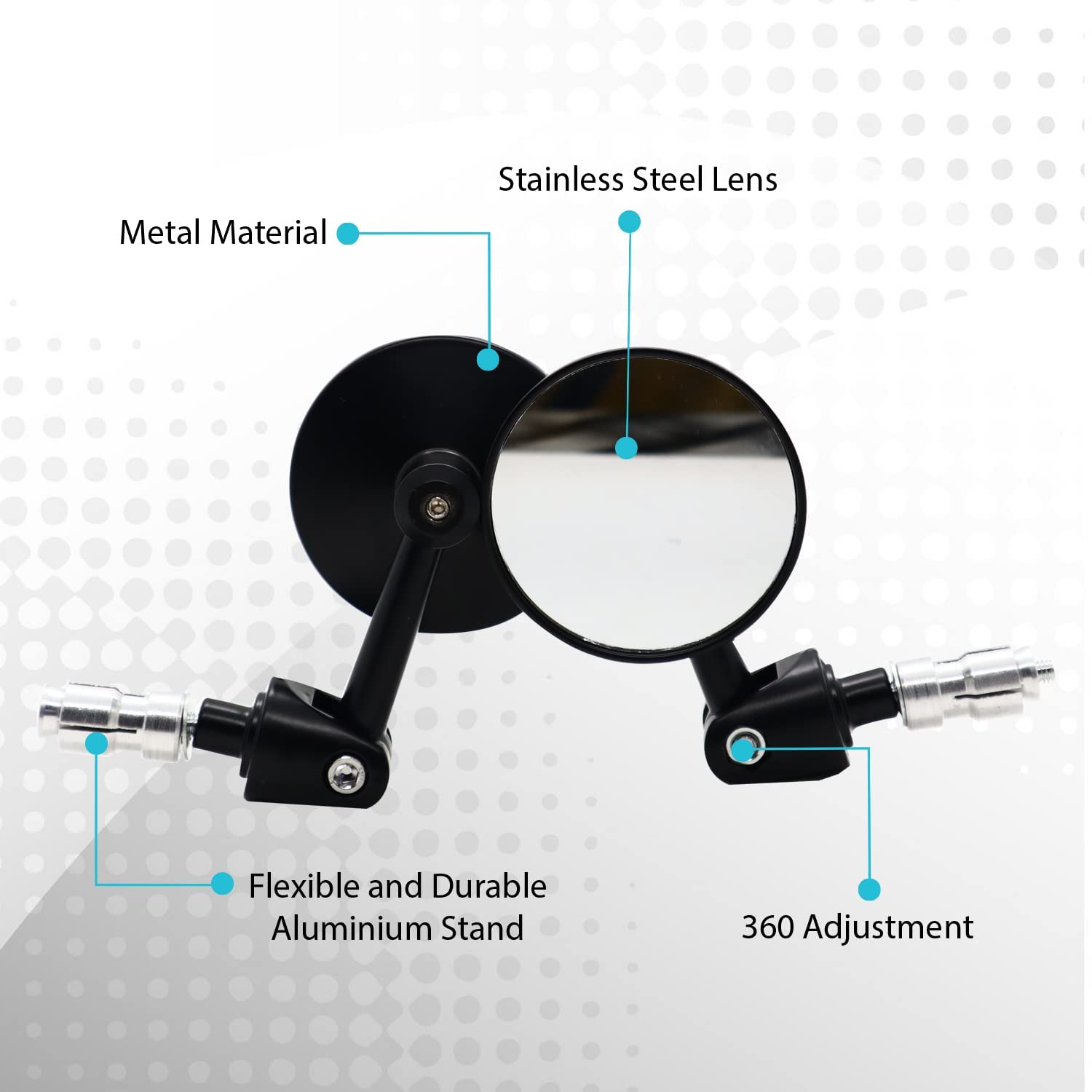 MIKANIX Round Universal and Adjustable Handlebar Rear View Mirror for Bikes and Motorcycles