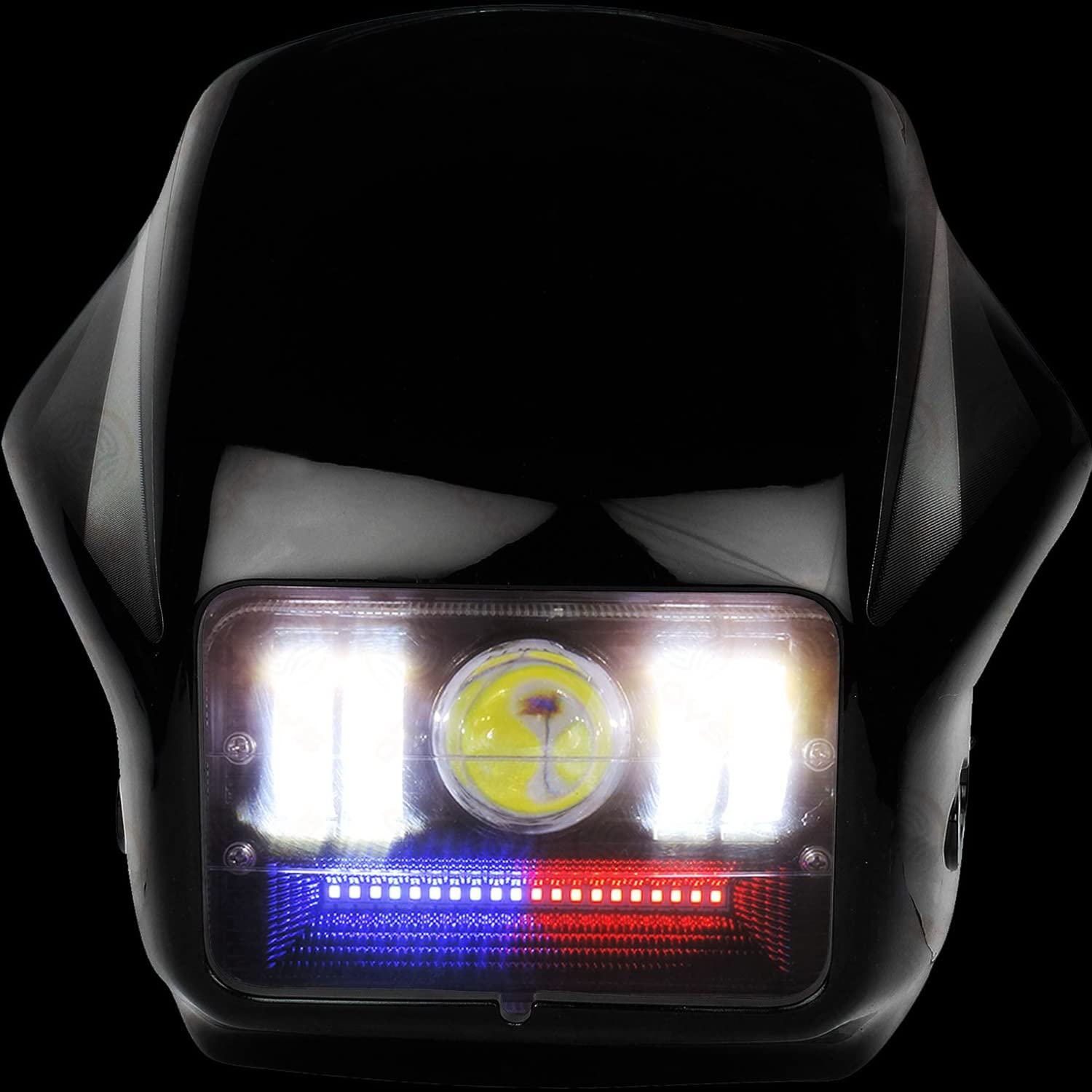 MIKANIX Splendor Police LED Headlight Projector Bulb High/Low Beam with 3 Mode Red/Blue & White Flashing Light